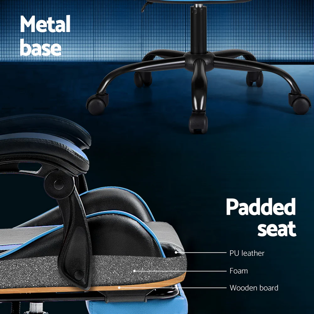 2 Point Massage Gaming Office Chair Footrest Cyan Blue - Image 6