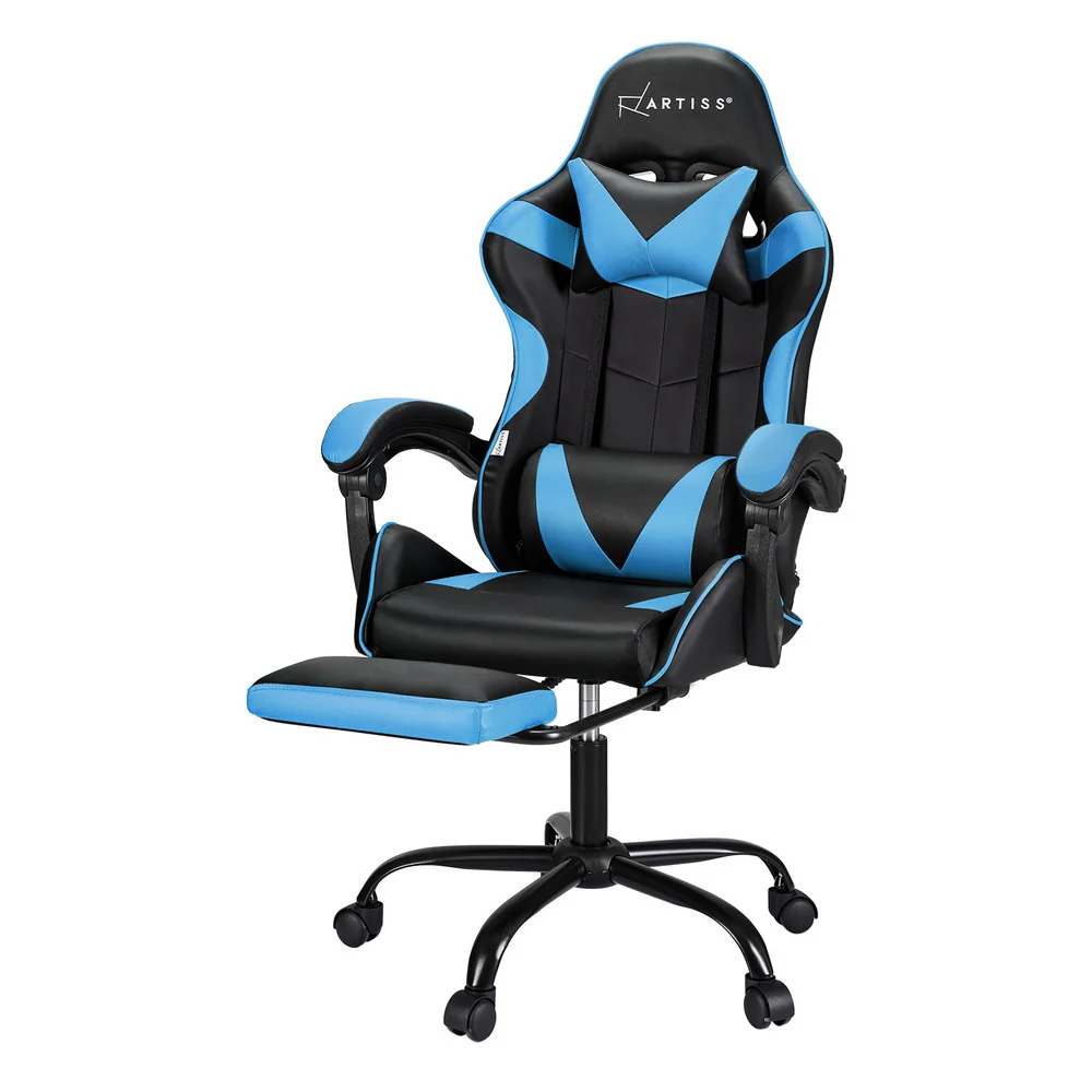 2 Point Massage Gaming Office Chair Footrest Cyan Blue - Image 7