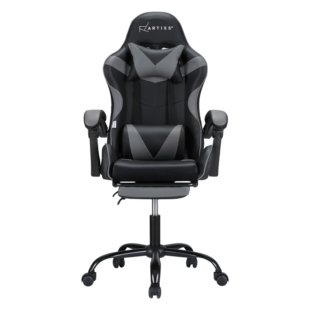 2 Point Massage Gaming Office Chair Footrest Grey - Image 3