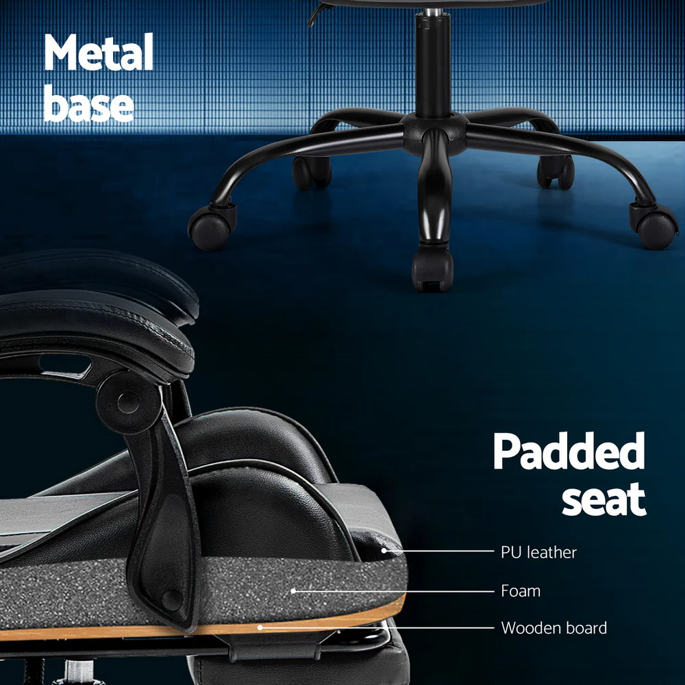 2 Point Massage Gaming Office Chair Footrest Grey - Image 6