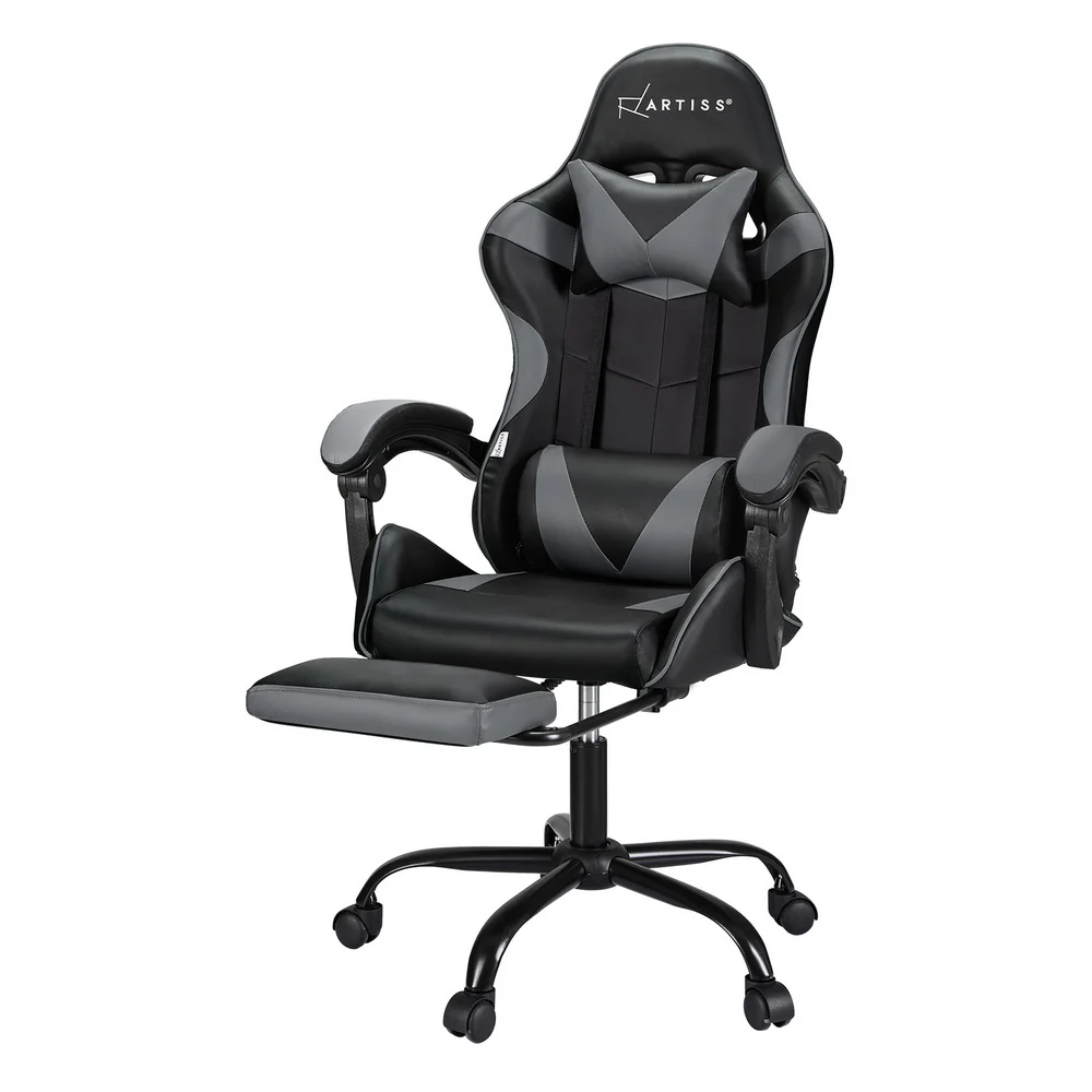 2 Point Massage Gaming Office Chair Footrest Grey - Image 7