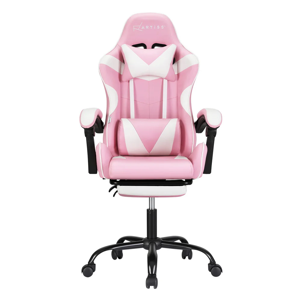 2 Point Massage Gaming Office Chair Footrest Pink - Image 3