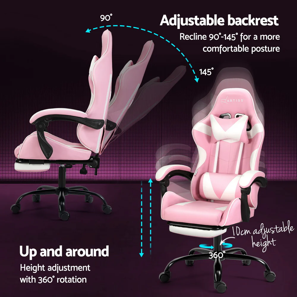2 Point Massage Gaming Office Chair Footrest Pink - Image 5