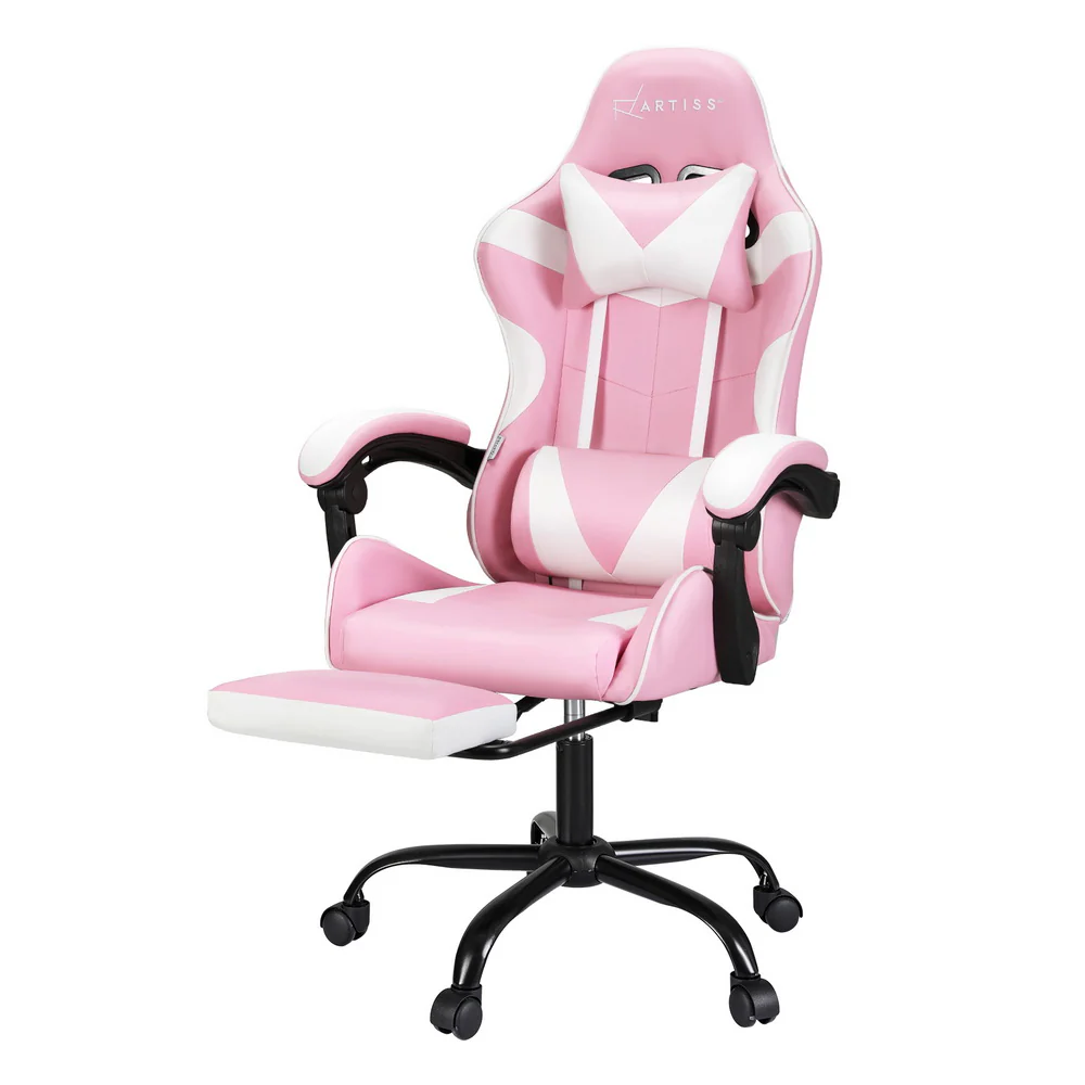 2 Point Massage Gaming Office Chair Footrest Pink - Image 7