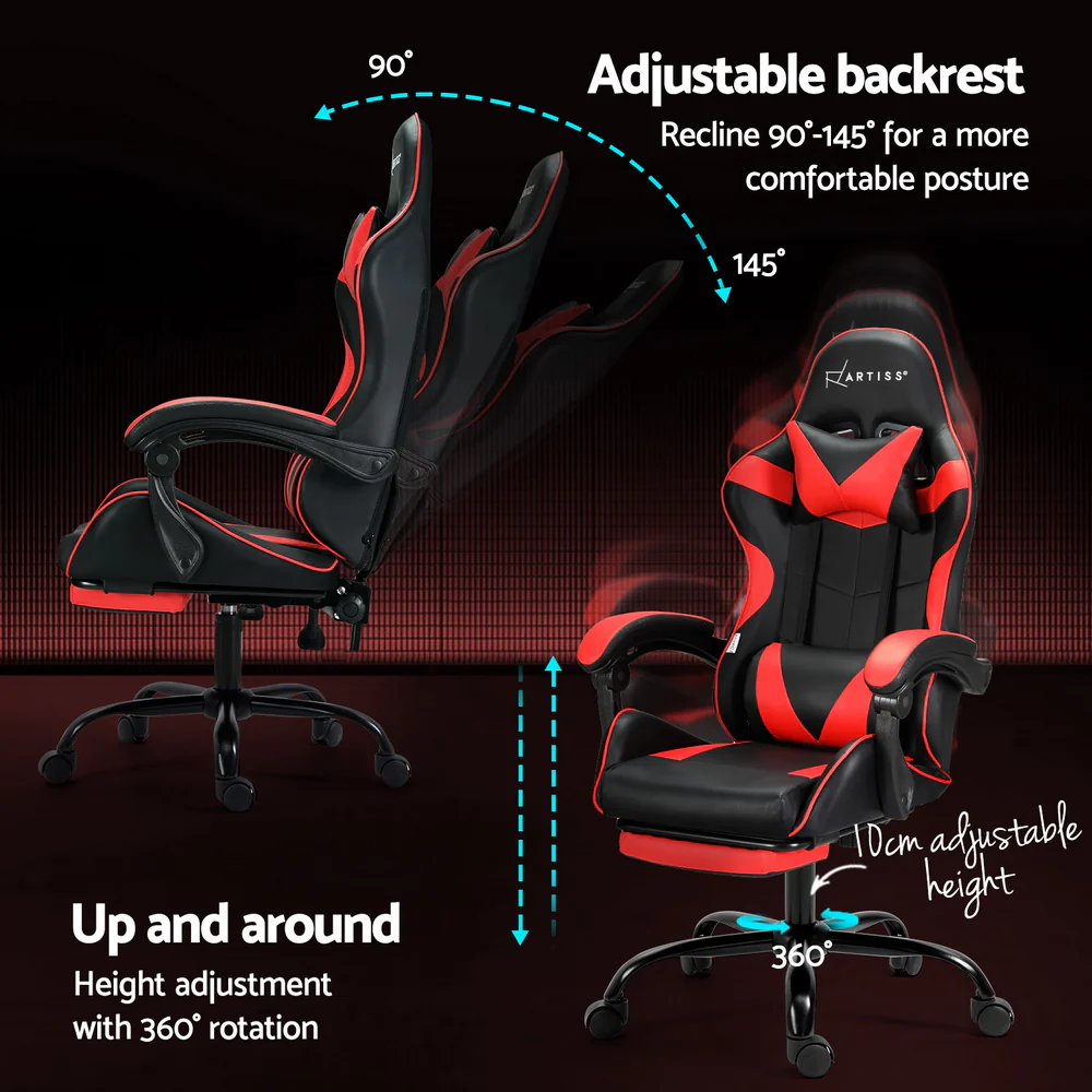 2 Point Massage Gaming Office Chair Footrest Red - Image 5
