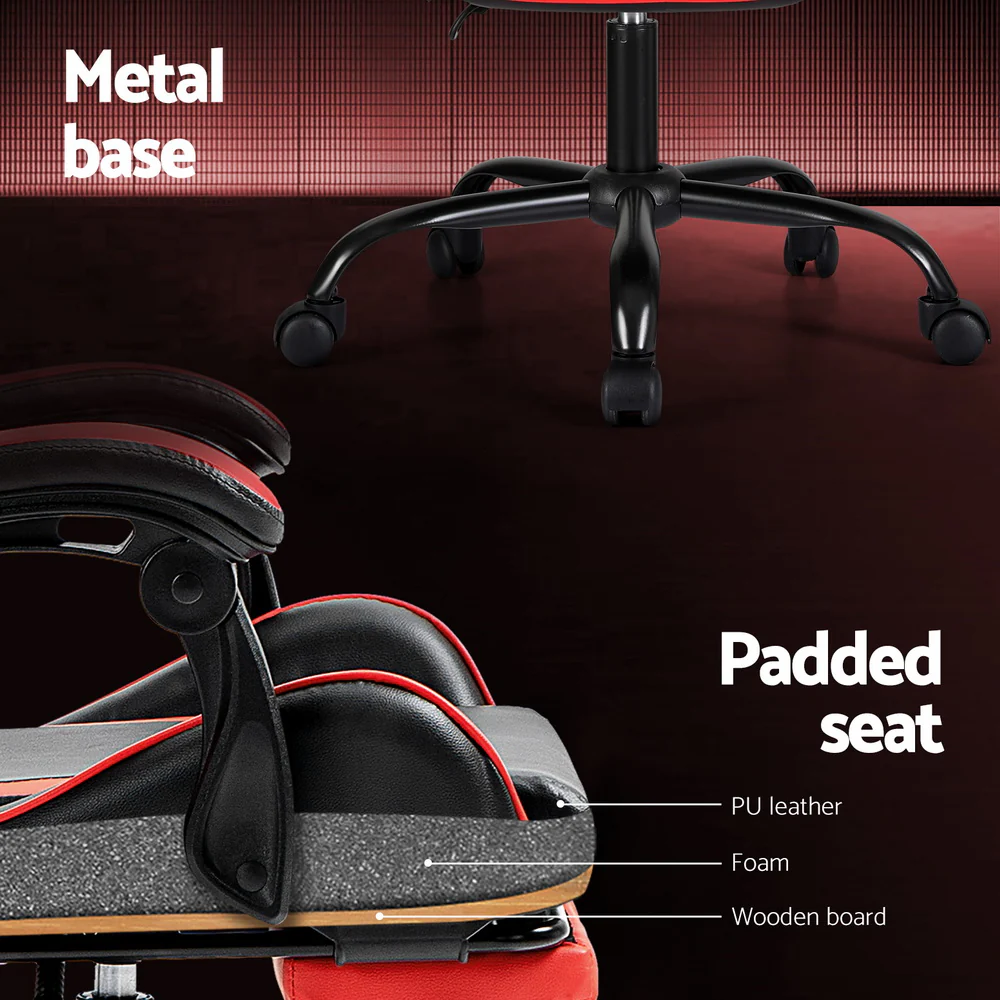 2 Point Massage Gaming Office Chair Footrest Red - Image 6