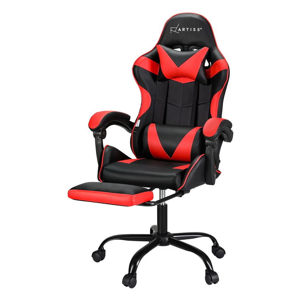 2 Point Massage Gaming Office Chair Footrest Red - Image 7