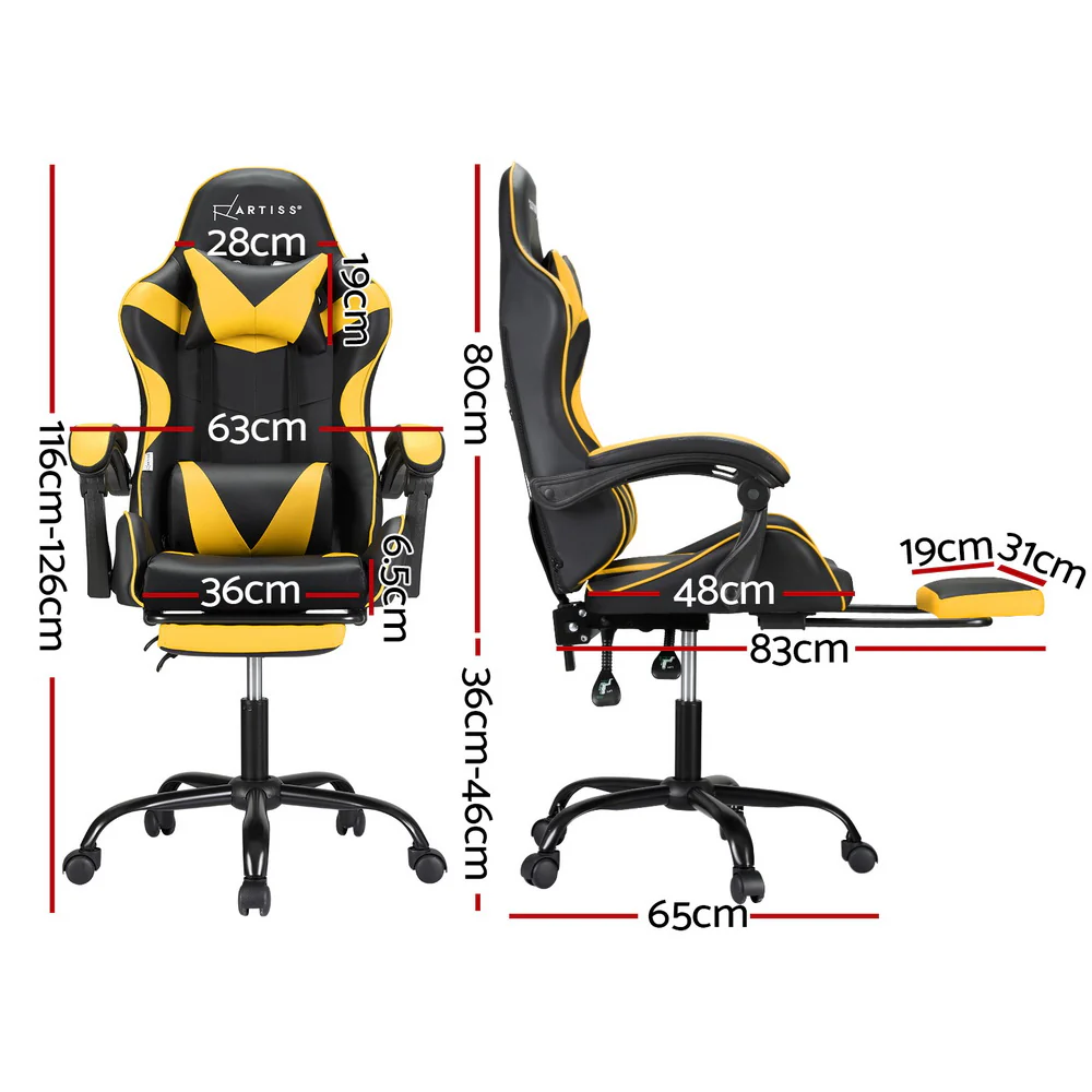 2 Point Massage Gaming Office Chair Footrest Yellow - Image 2