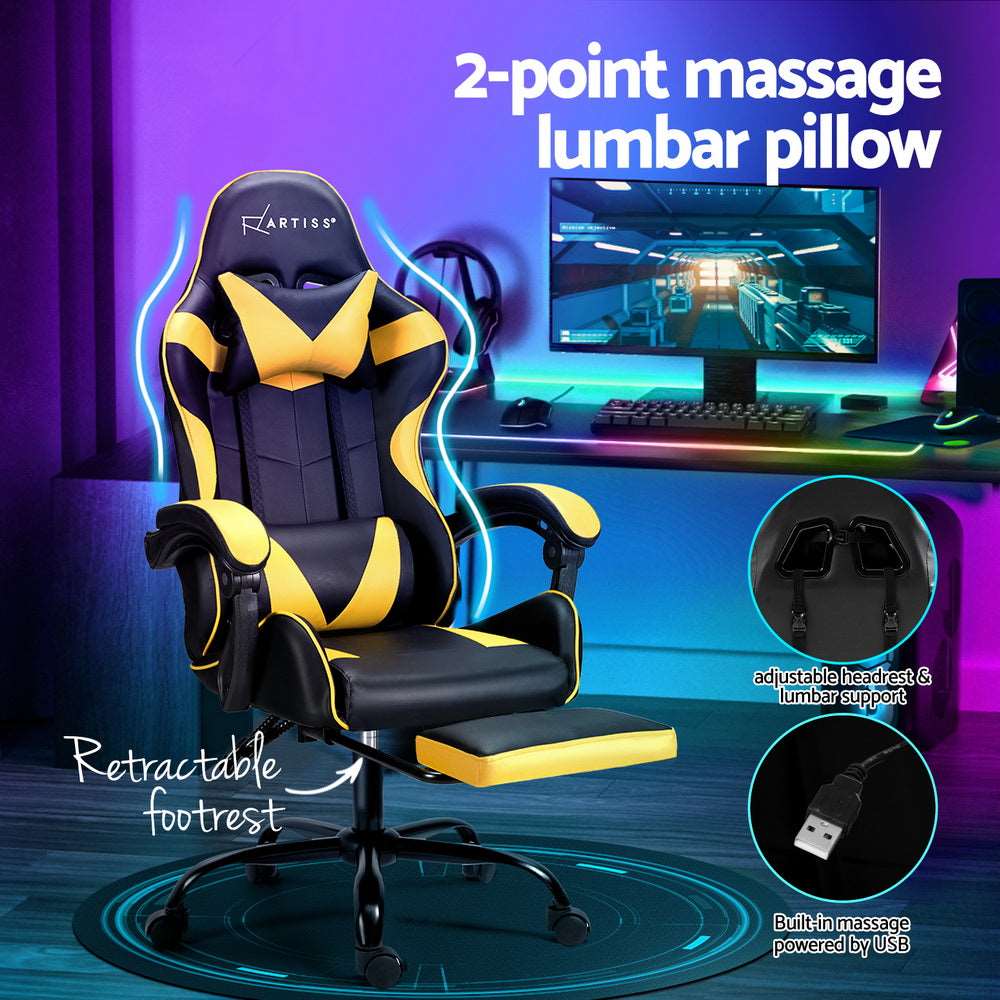 2 Point Massage Gaming Office Chair Footrest Yellow - Image 4