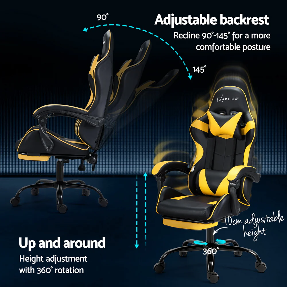 2 Point Massage Gaming Office Chair Footrest Yellow - Image 5