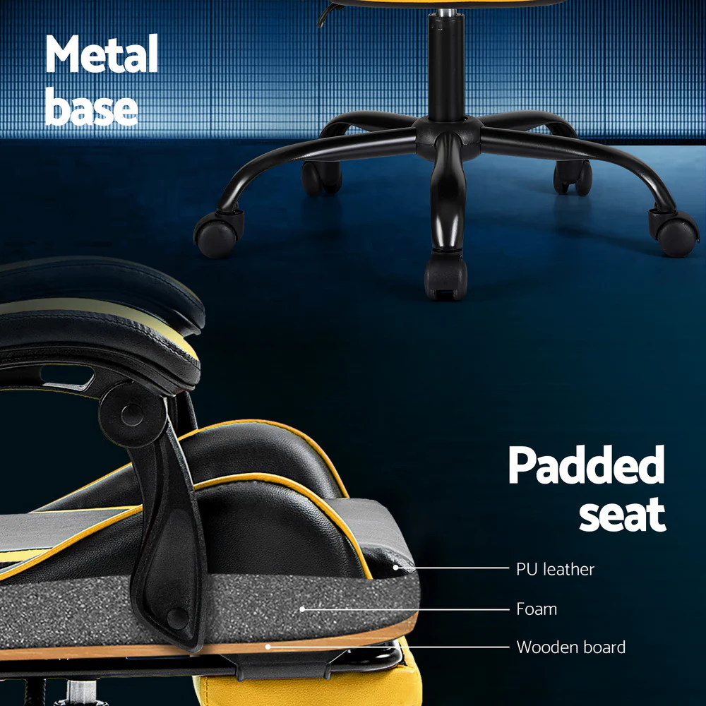 2 Point Massage Gaming Office Chair Footrest Yellow - Image 6