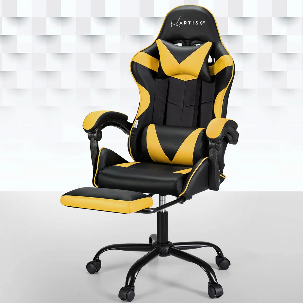 2 Point Massage Gaming Office Chair Footrest Yellow - Image 7