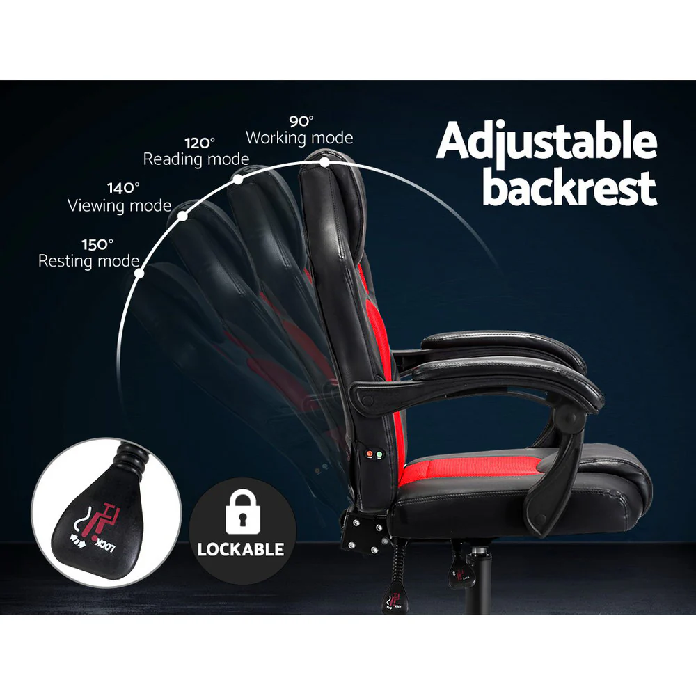 2 Point Massage Gaming Office Chair PU Leather Red - Image 5
