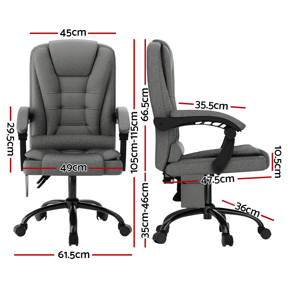 2 Point Massage Office Chair Fabric Grey - Image 2