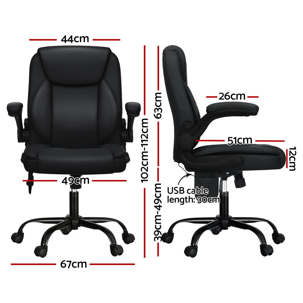 2 Point Massage Office Chair Leather Mid Back Black - Image 2