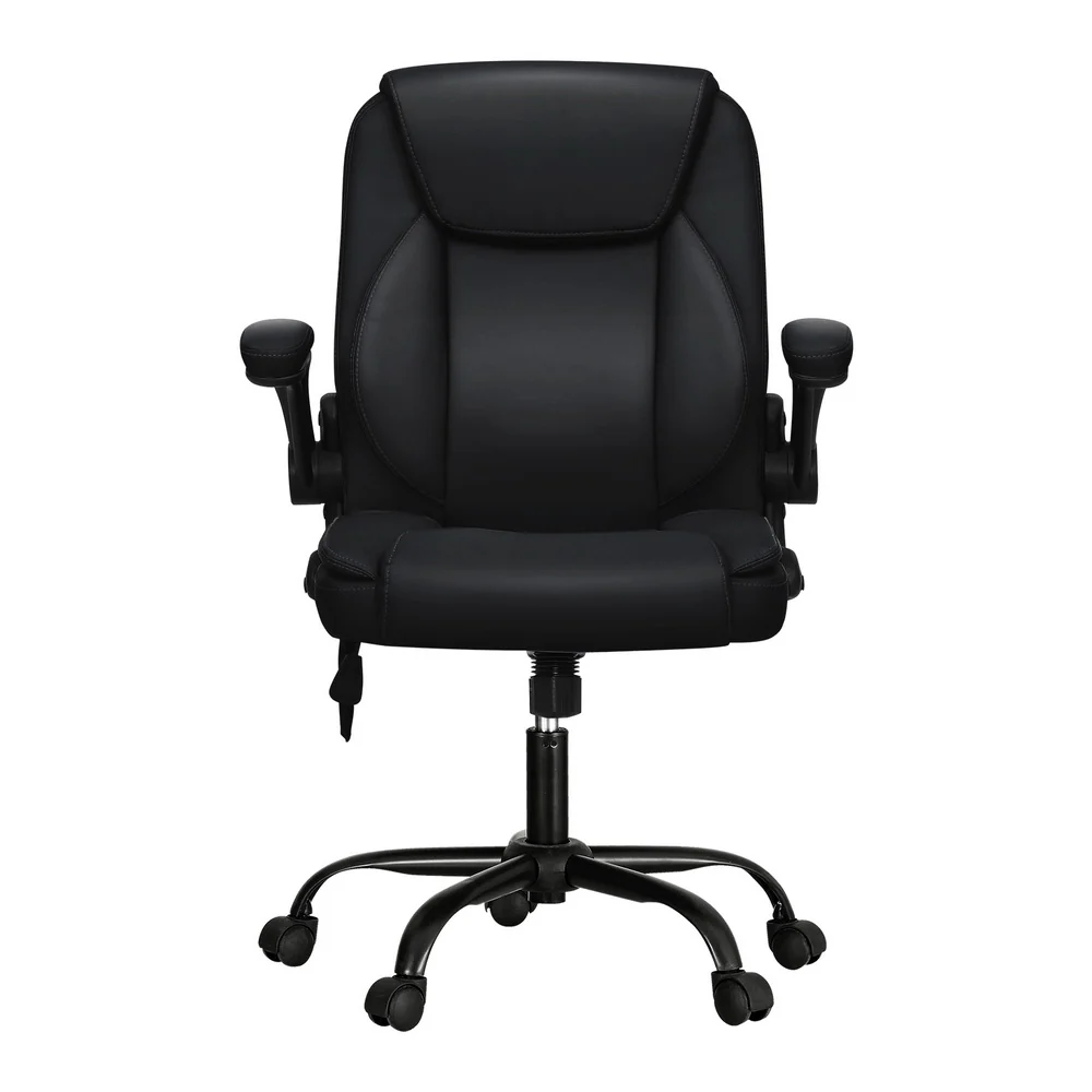 2 Point Massage Office Chair Leather Mid Back Black - Image 3