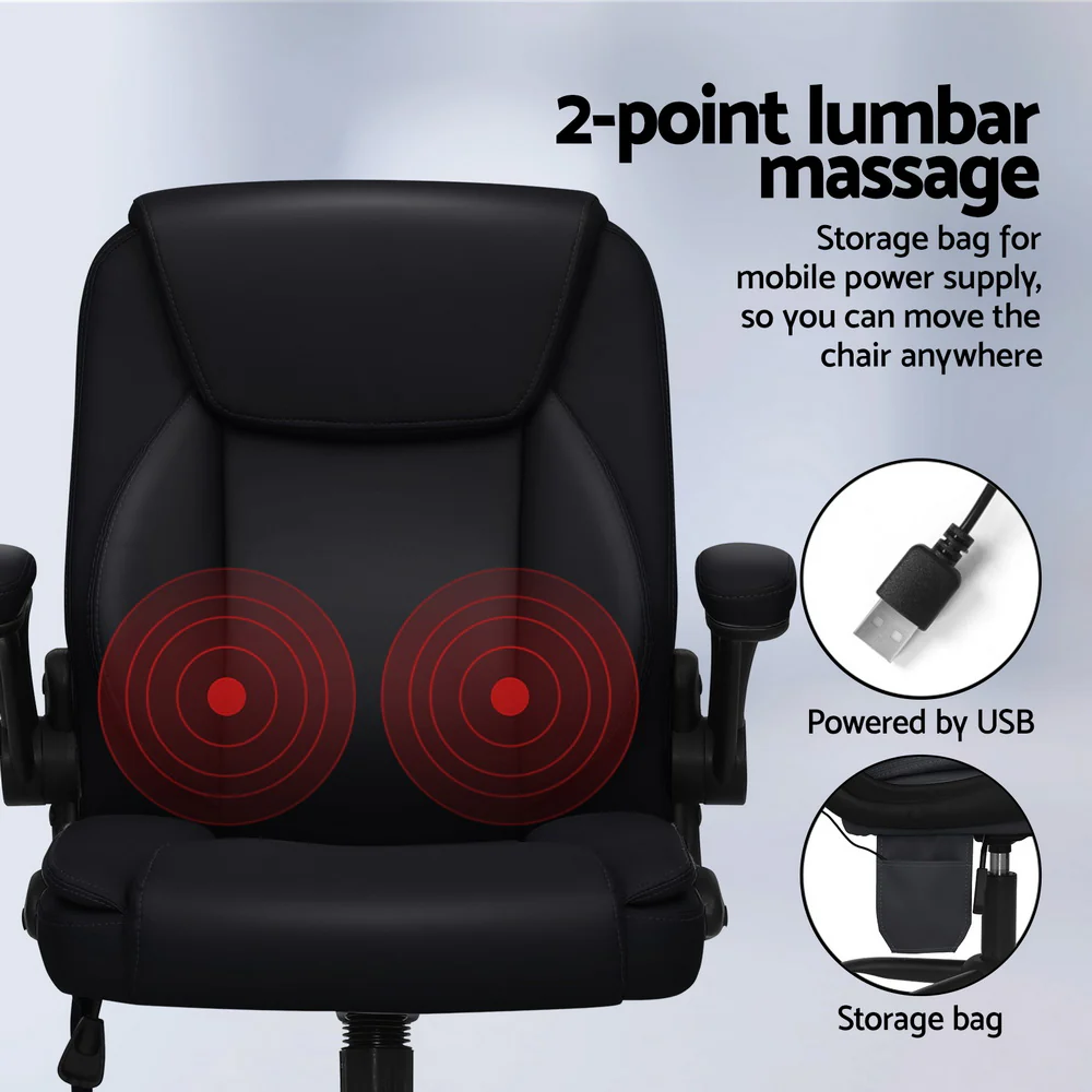 2 Point Massage Office Chair Leather Mid Back Black - Image 4