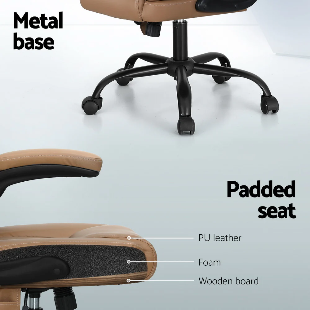 2 Point Massage Office Chair Leather Mid Back Espresso - Image 6