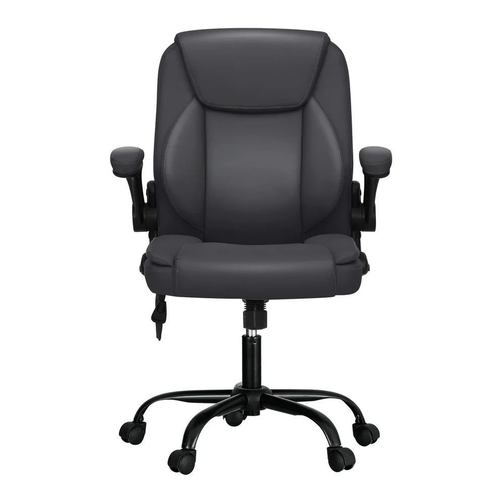 2 Point Massage Office Chair Leather Mid Back Grey - Image 3