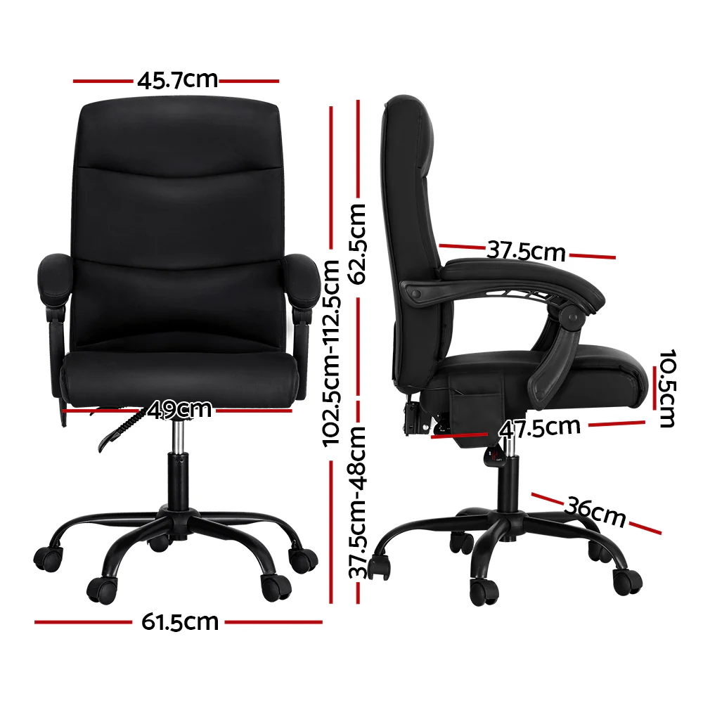 2 Point Massage Office Chair PU Leather Black - Image 2