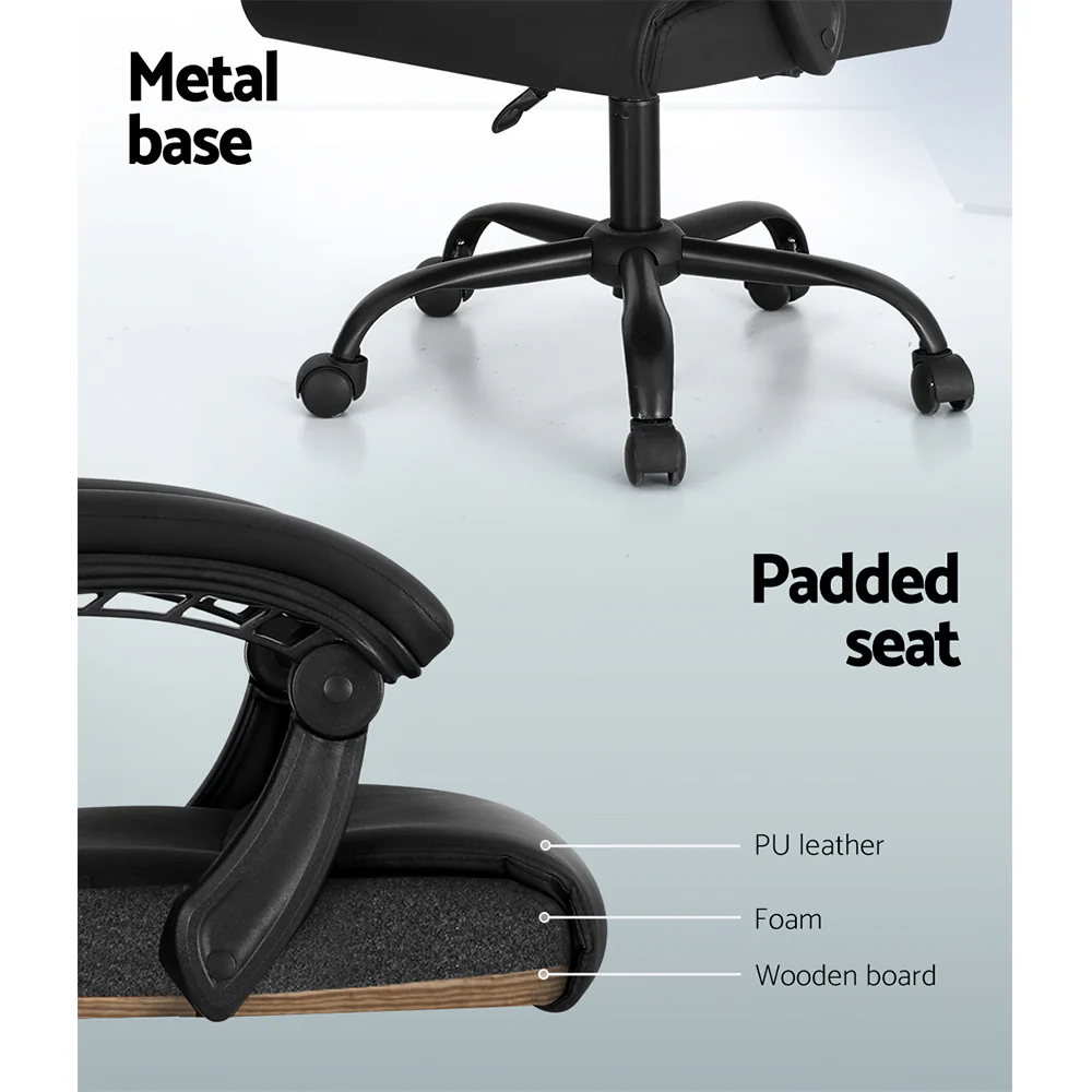2 Point Massage Office Chair PU Leather Black - Image 6