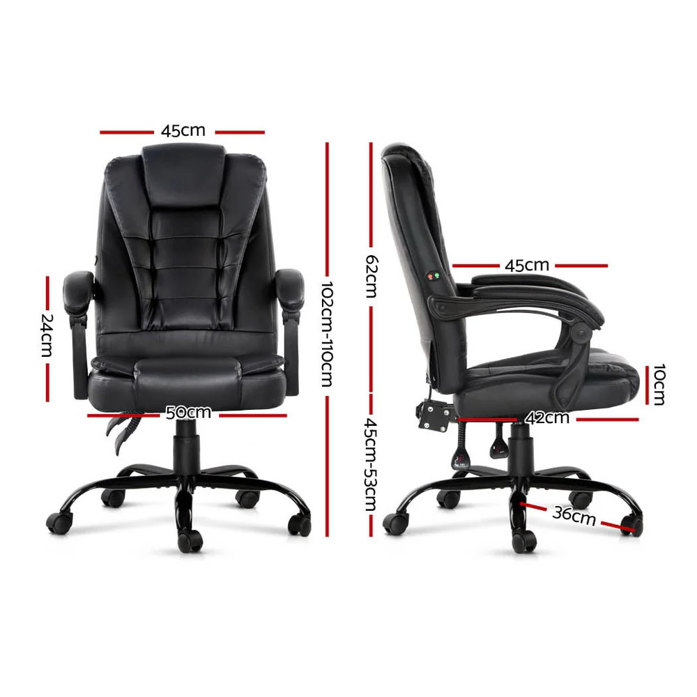 2 Point Massage Office Chair PU Leather Black - Image 3