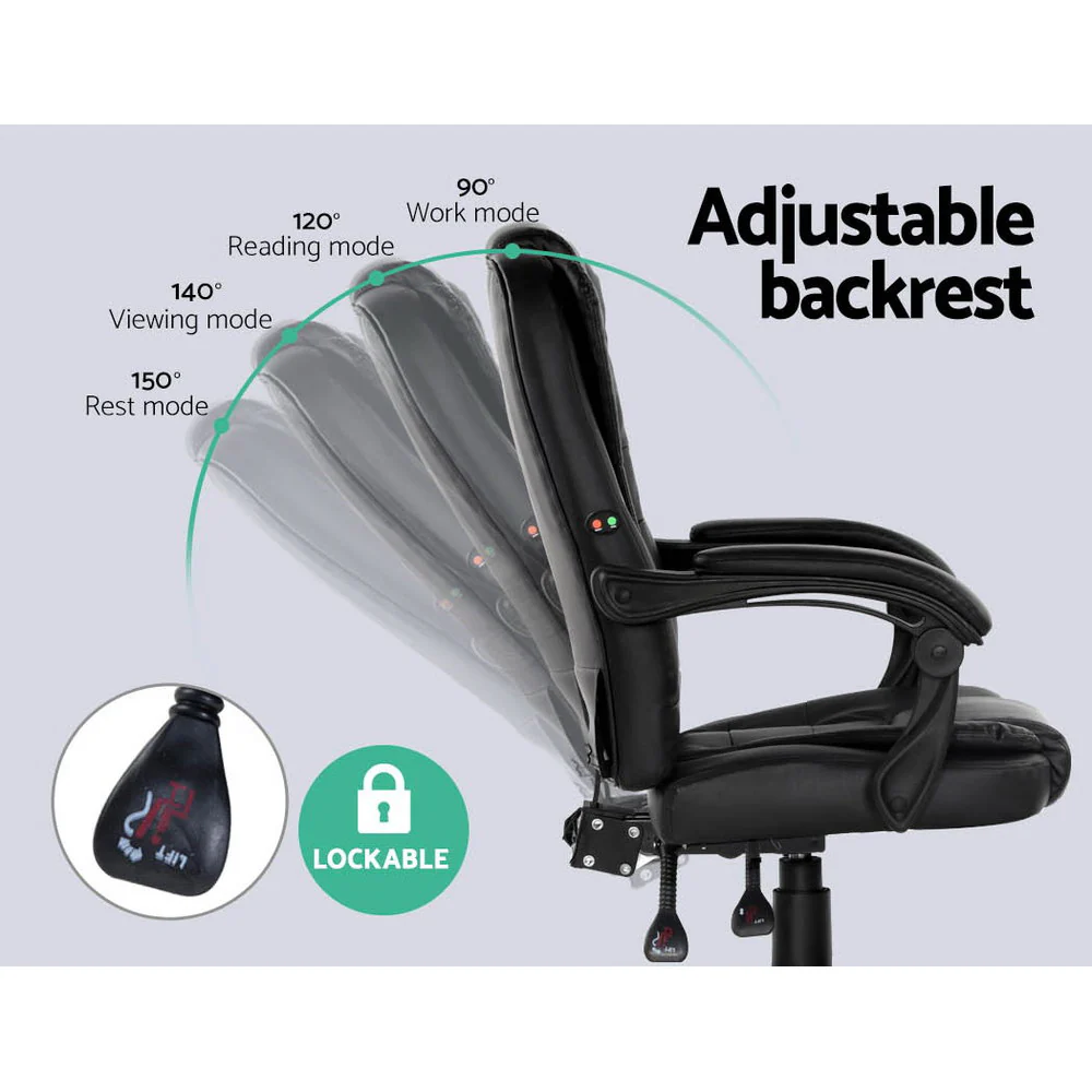 2 Point Massage Office Chair PU Leather Black - Image 5