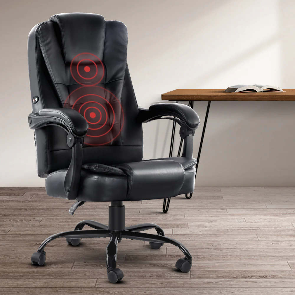 2 Point Massage Office Chair PU Leather Black - Image 7