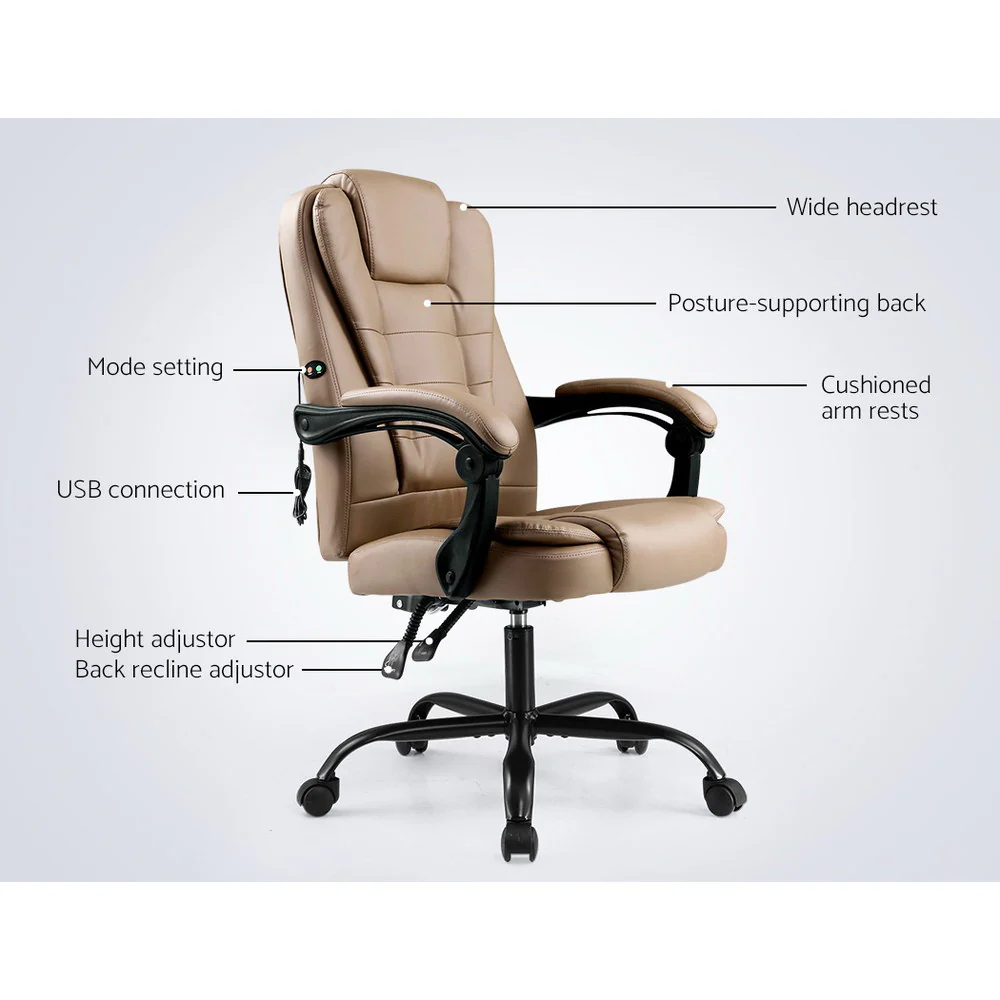 2 Point Massage Office Chair PU Leather Espresso - Image 4
