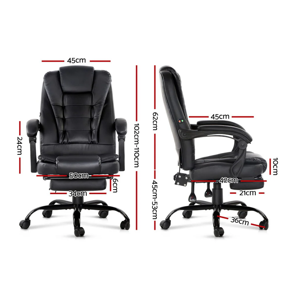 2 Point Massage Office Chair PU Leather Footrest Black - Image 2