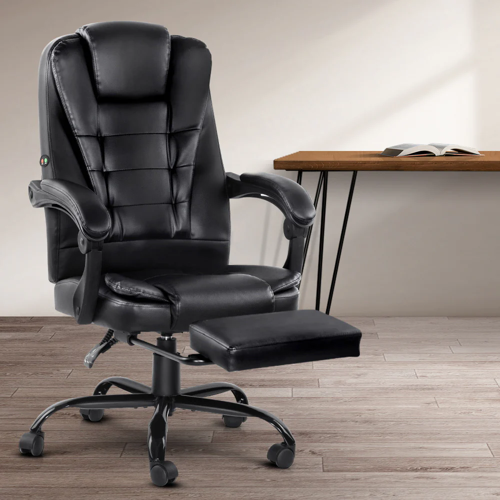 2 Point Massage Office Chair PU Leather Footrest Black - Image 7