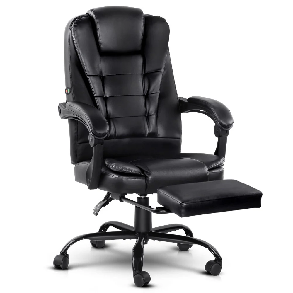 2 Point Massage Office Chair PU Leather Footrest Black - Image 8