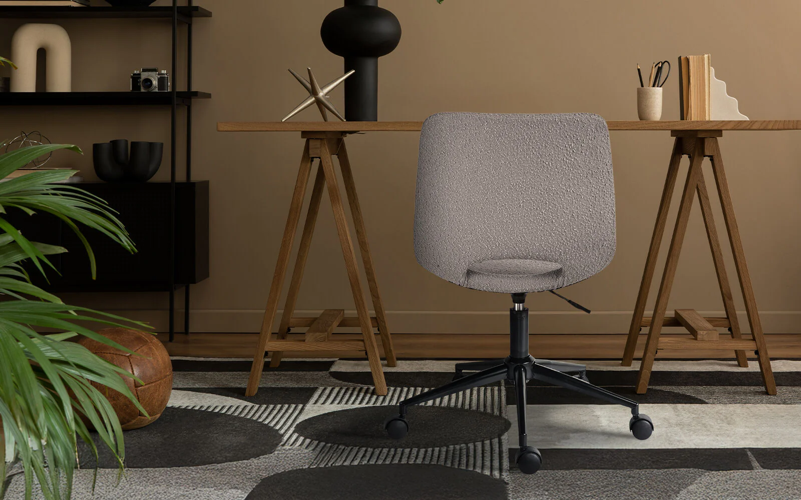 2 Set Office Desk Chair - Loop Yarn Fabric Home Swivel Chair Cut-Out Seat HALO GREY - Image 2