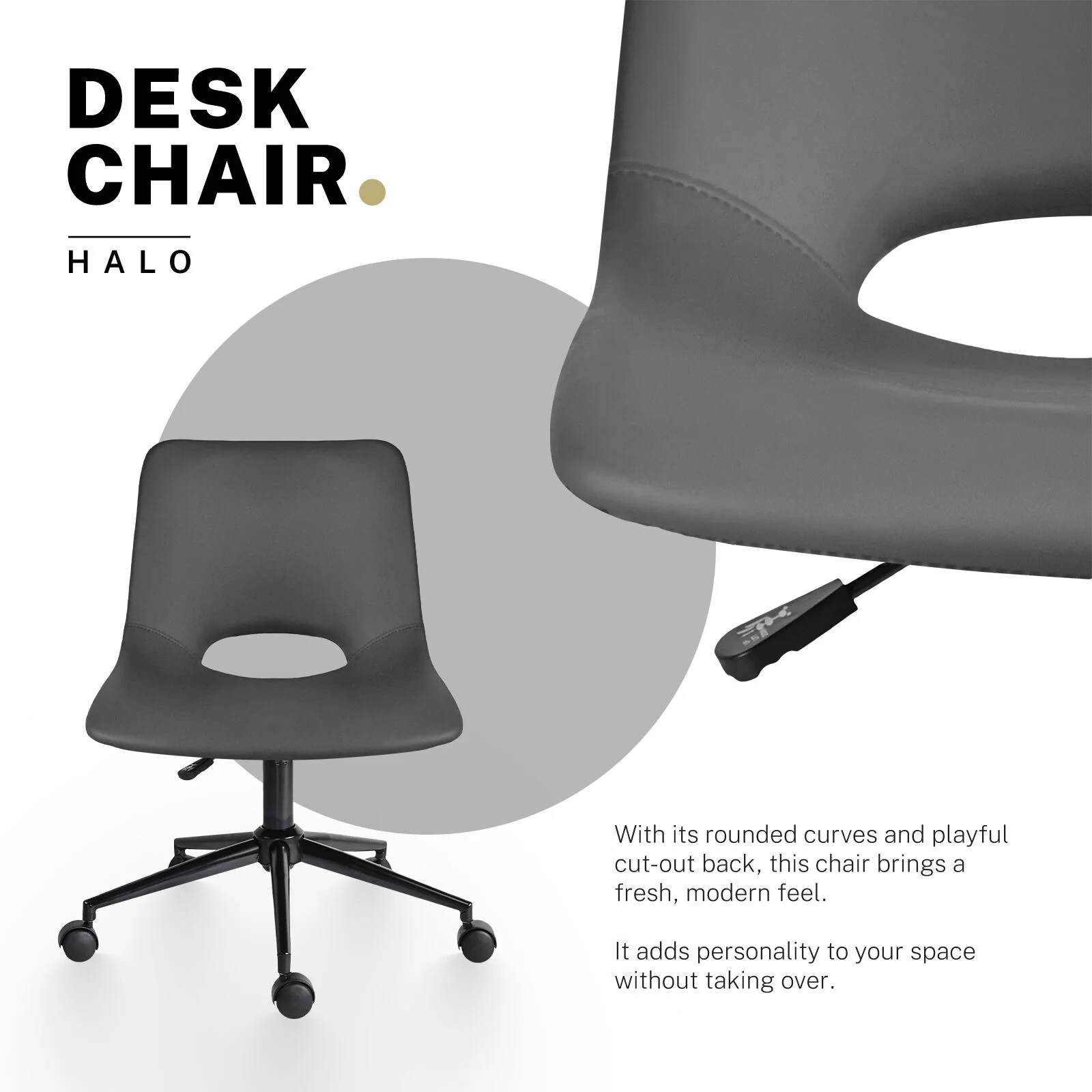2 Set Office Desk Chair - PU Leather Home Swivel Chair Cut-Out Seat HALO GREY - Image 3