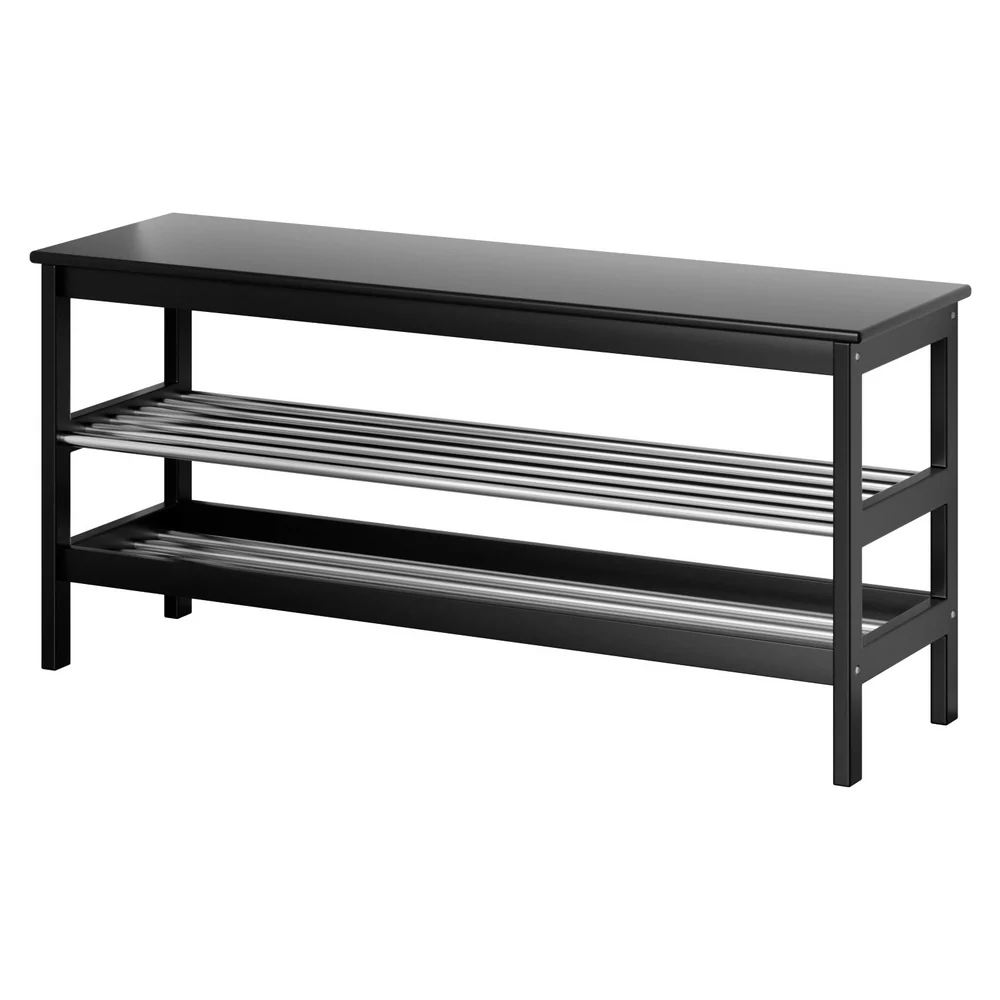 2-Tier Bamboo Shoe Rack Bench - Black - Image 7