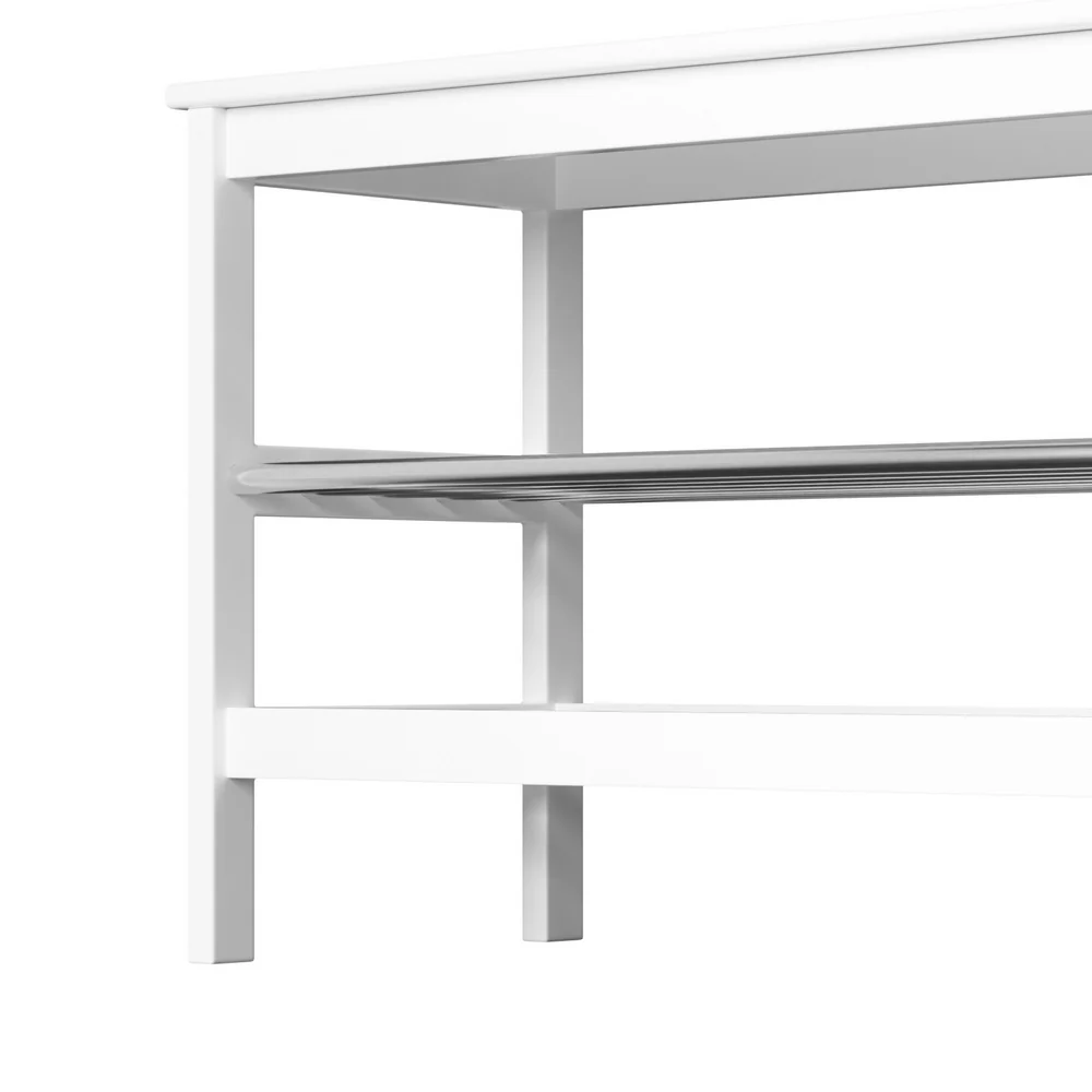 2-Tier Bamboo Shoe Rack Bench - White - Image 3
