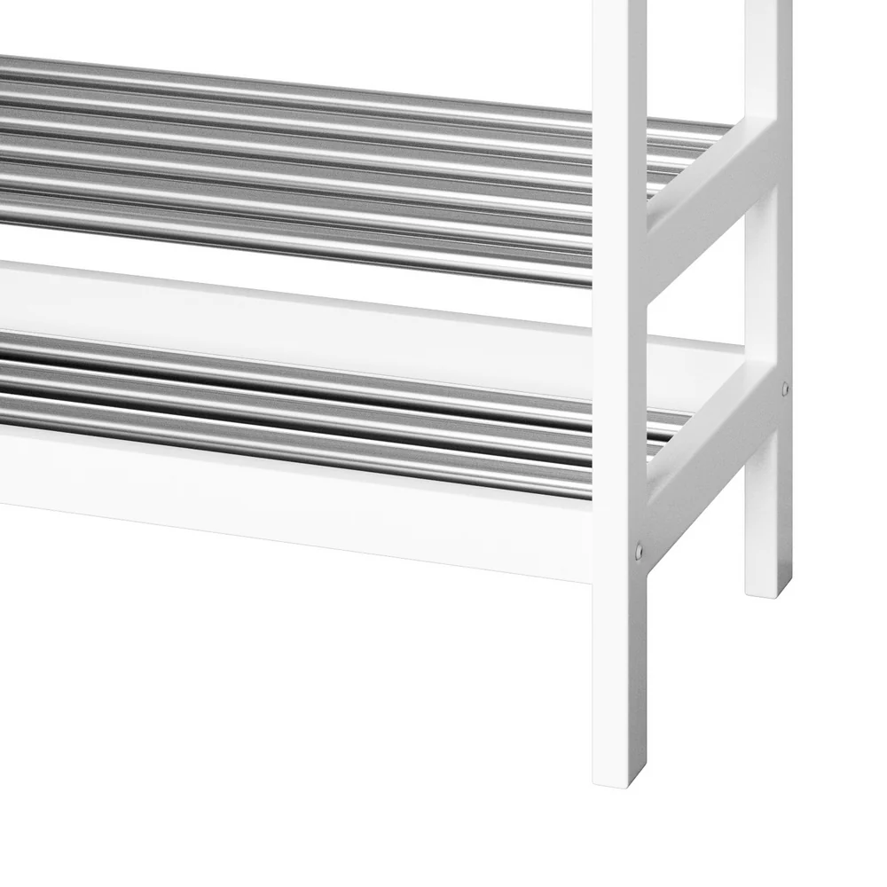 2-Tier Bamboo Shoe Rack Bench - White - Image 4