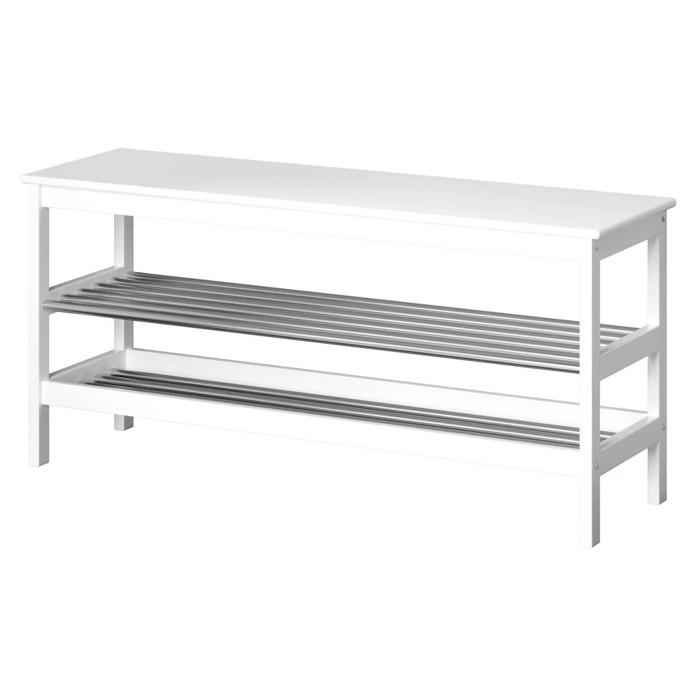 2-Tier Bamboo Shoe Rack Bench - White - Image 7