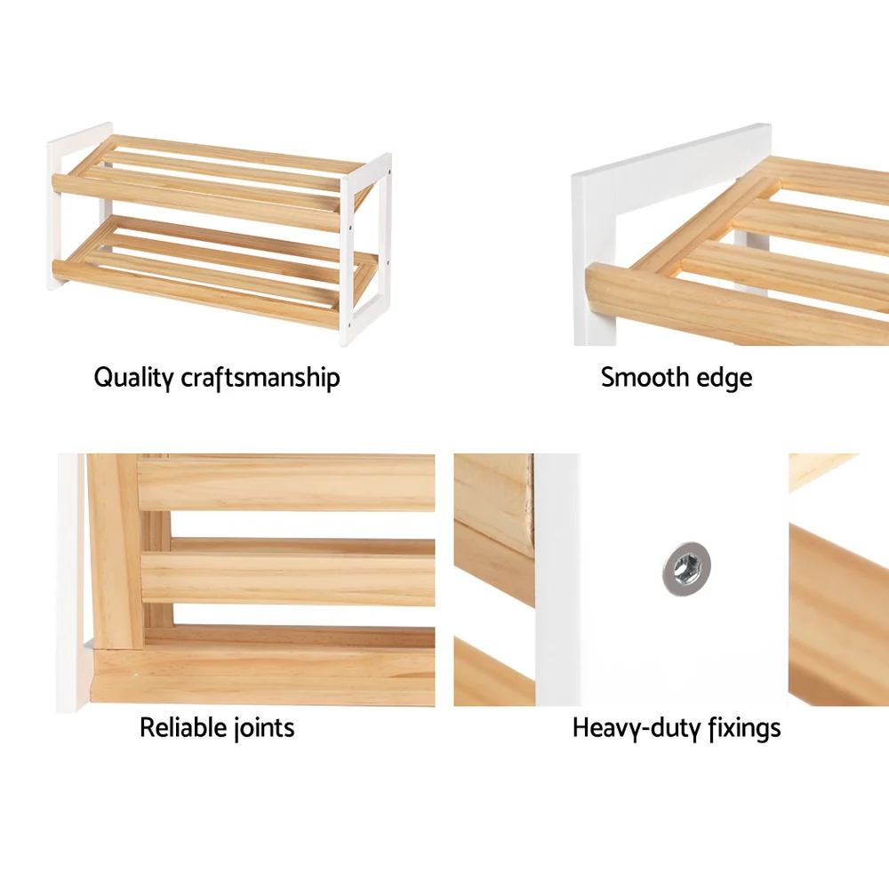 2-Tier Kara Shoe Rack – Pine & White - Image 6