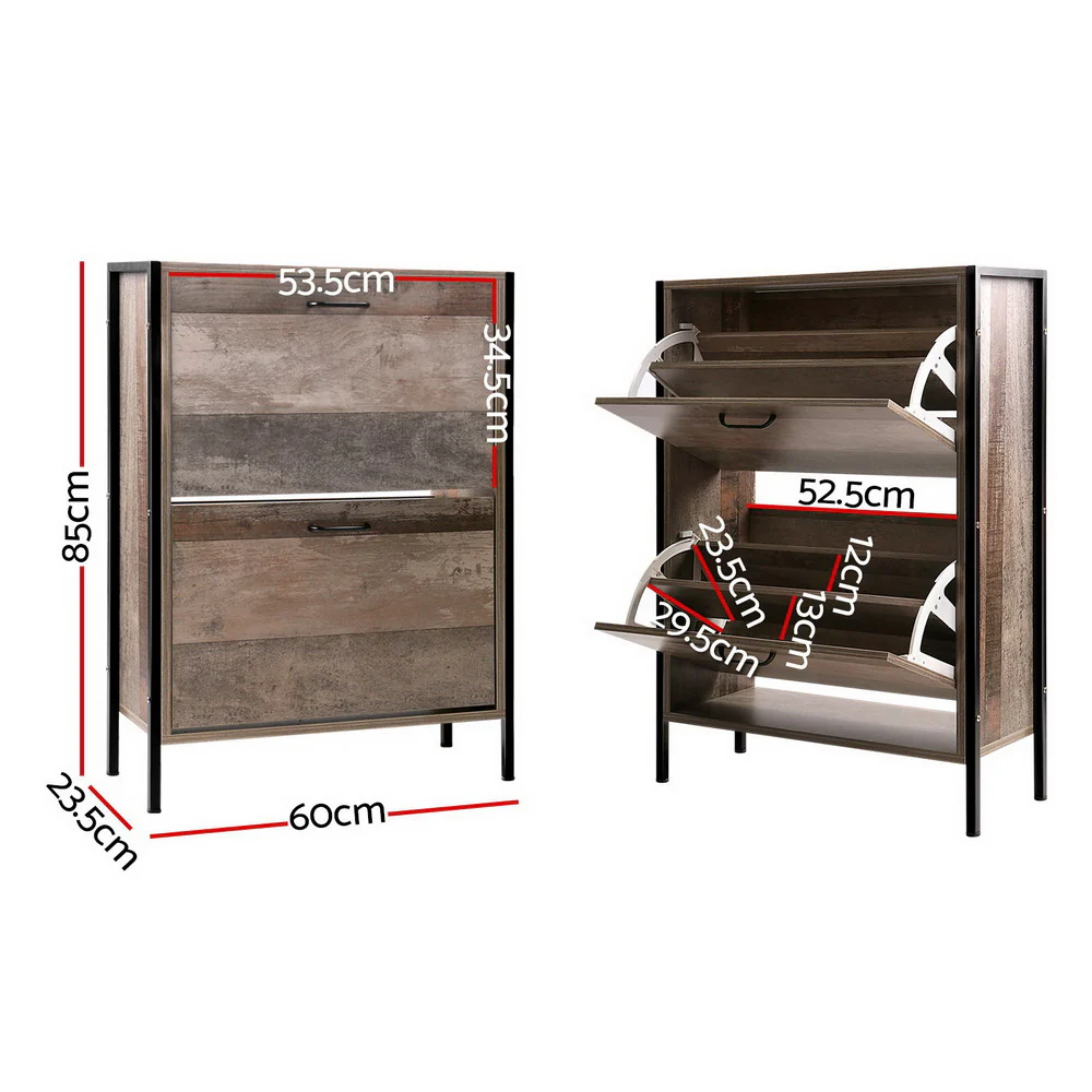 2-Tier Shoe Cabinet – Industrial Wood Finish - Image 2