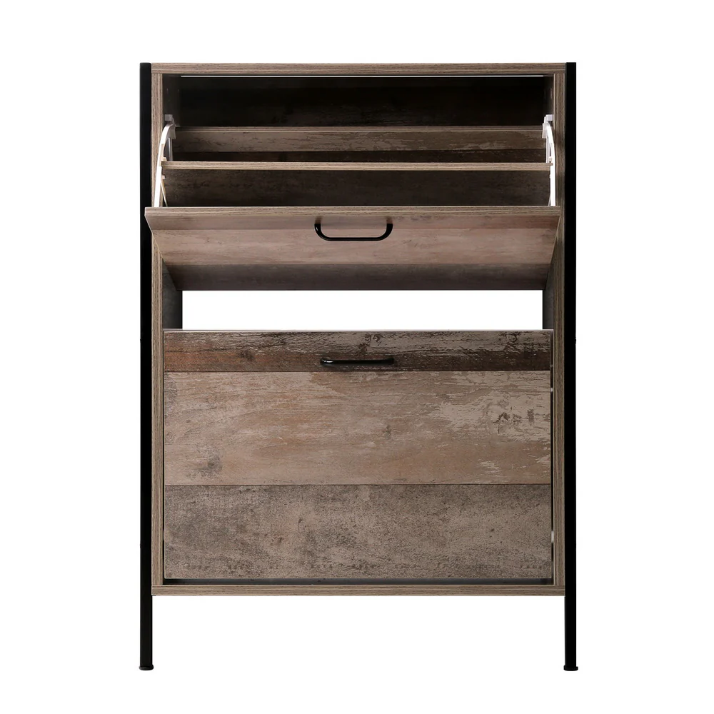 2-Tier Shoe Cabinet – Industrial Wood Finish - Image 3