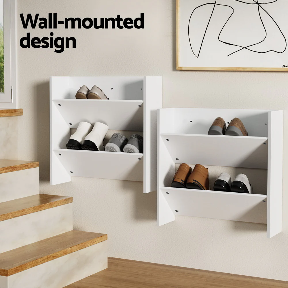 2-Tier Wall Mounted Open Shoe Racks – Set of 2 (White) - Image 4