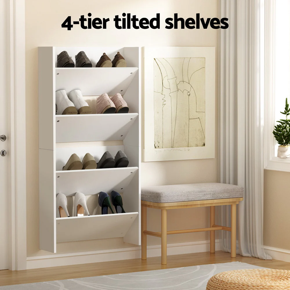 2-Tier Wall Mounted Open Shoe Racks – Set of 2 (White) - Image 5