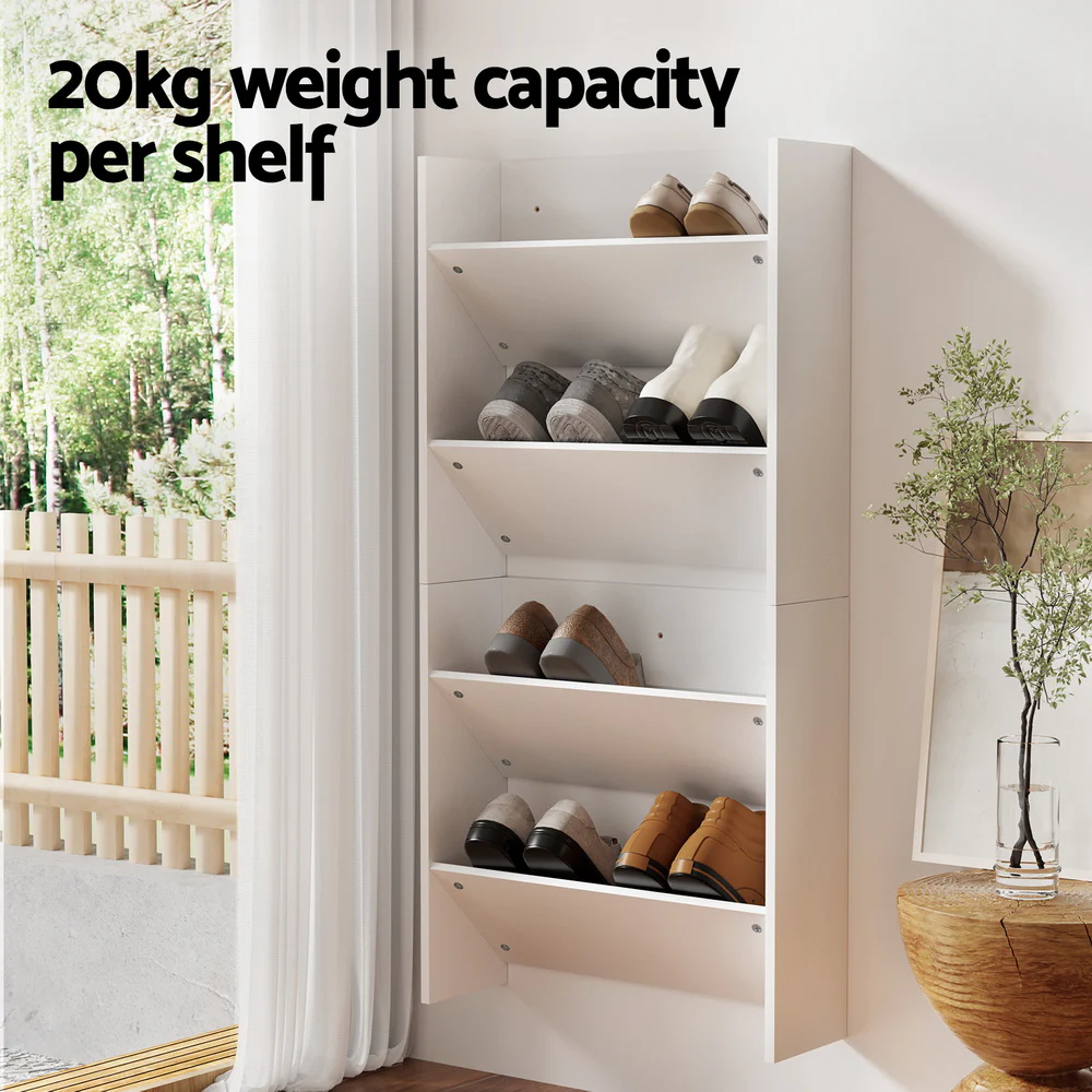 2-Tier Wall Mounted Open Shoe Racks – Set of 2 (White) - Image 6