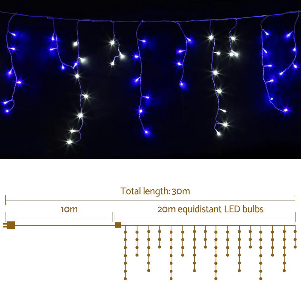 20M Christmas Lights Icicle Light 800 LED Blue White Decor - Image 2