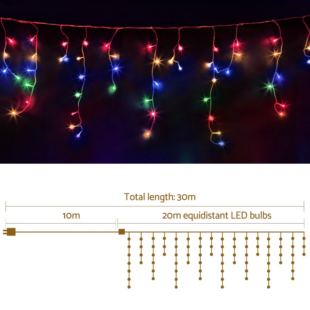 20M Christmas Lights Icicle Light 800 LED Multi-coloured - Image 2