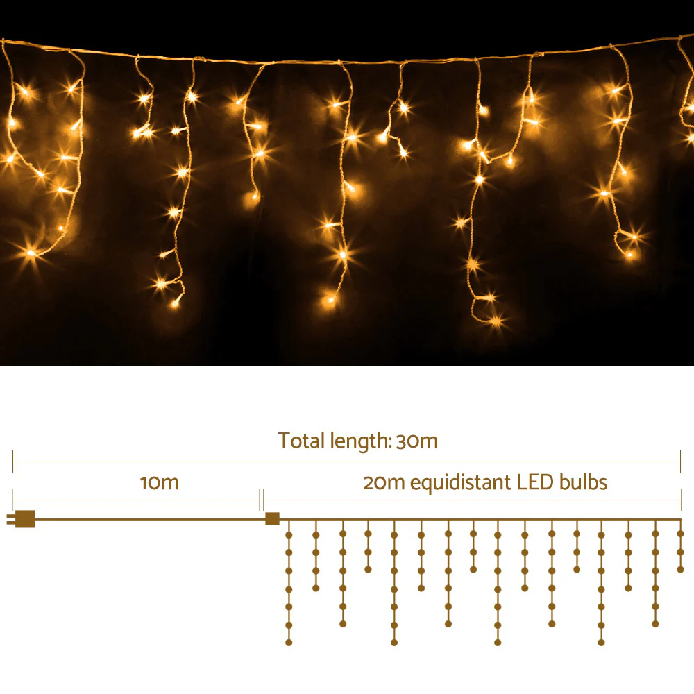 20M Christmas Lights Icicle Light 800 LED Warm White Decor - Image 2