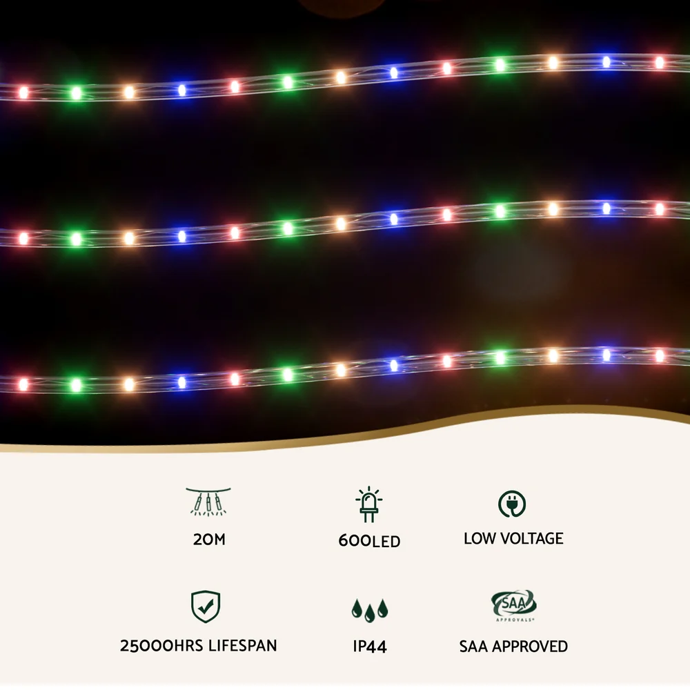 20M Christmas Lights String Rope Light Decoration 600 LED Colorful - Image 3