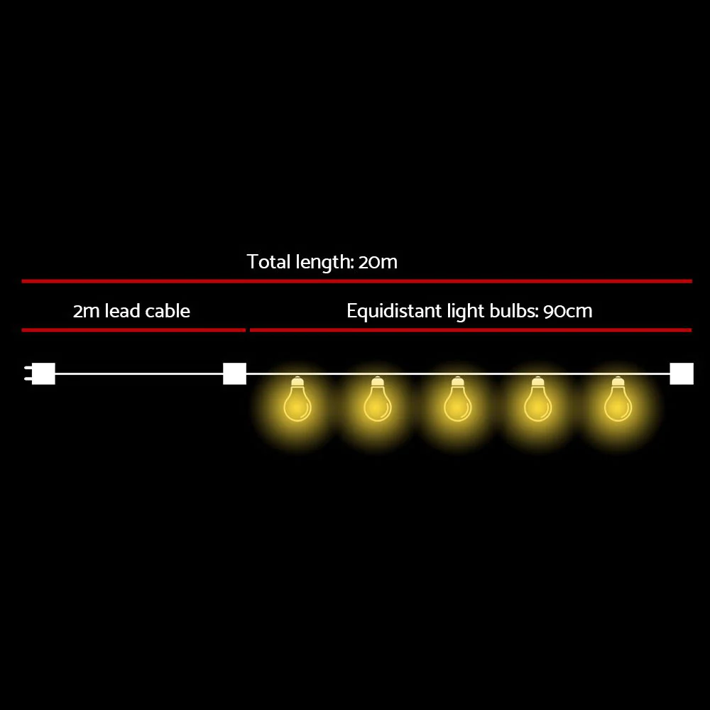 20m LED Festoon String Lights Outdoor Christmas Wedding Waterproof Garden Decor - Image 2