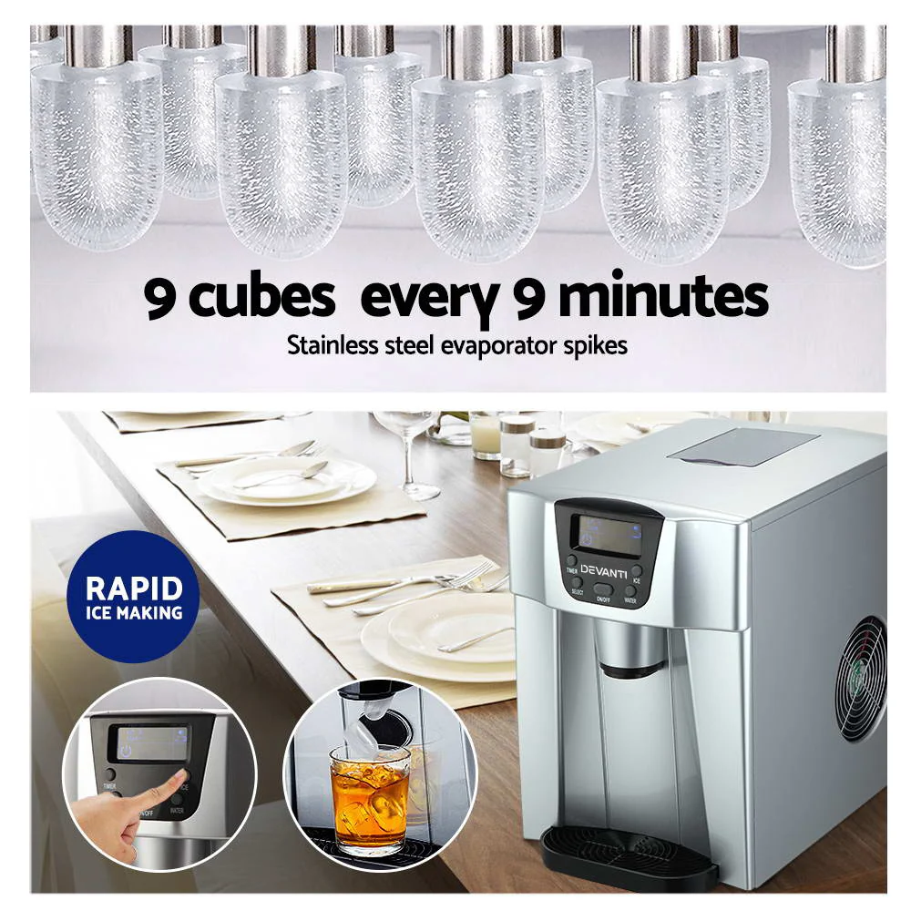 2L Portable Ice Cuber Maker & Water Dispenser - Silver - Image 4
